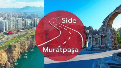 How many kilometers is it between Antalya and Side?